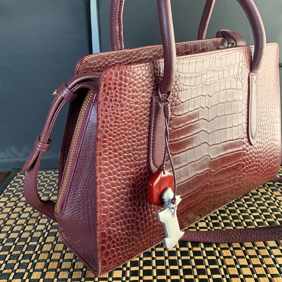 Radley London Burgundy Croc Embossed Cross Body Purse Bad Satchel EUC - Picture 4 of 16